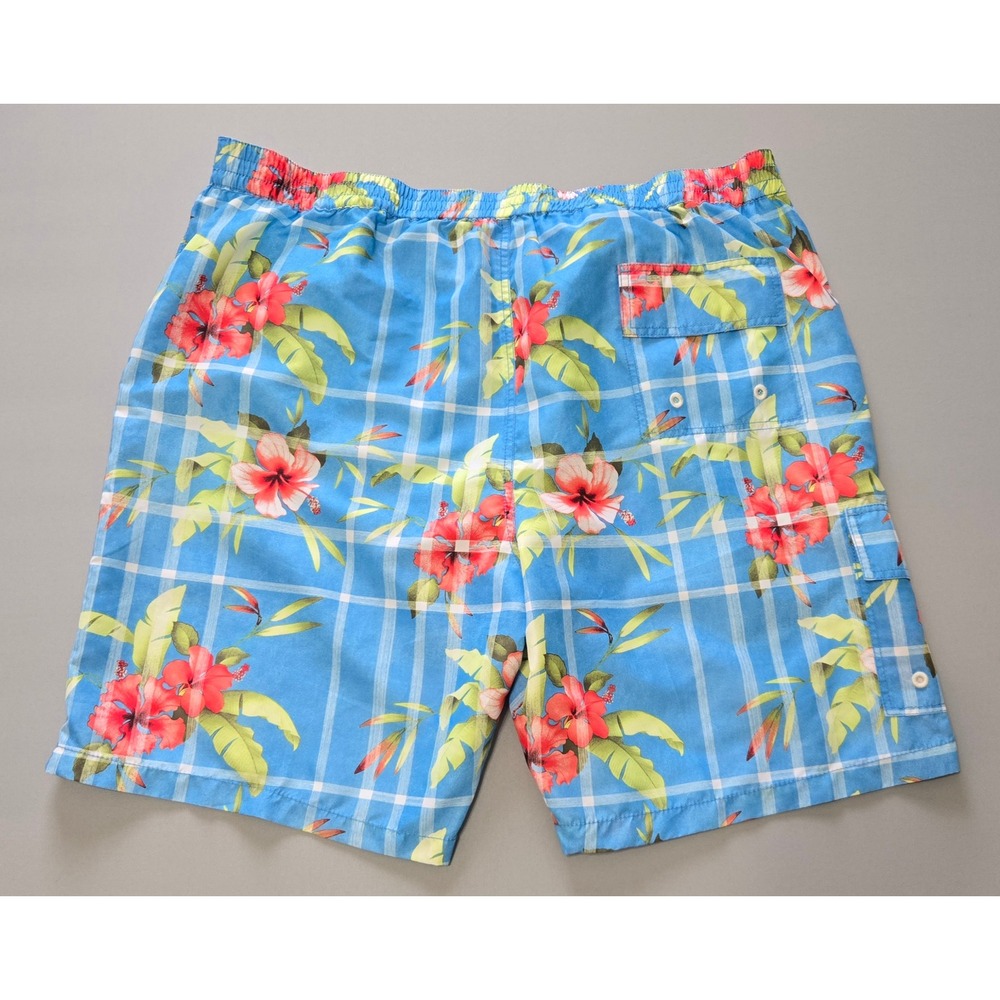 Tommy Bahama Relax‎ Swim Trunks Mens XXL Blue Floral Plaid Cargo Pocket Hibiscus - Picture 3 of 6